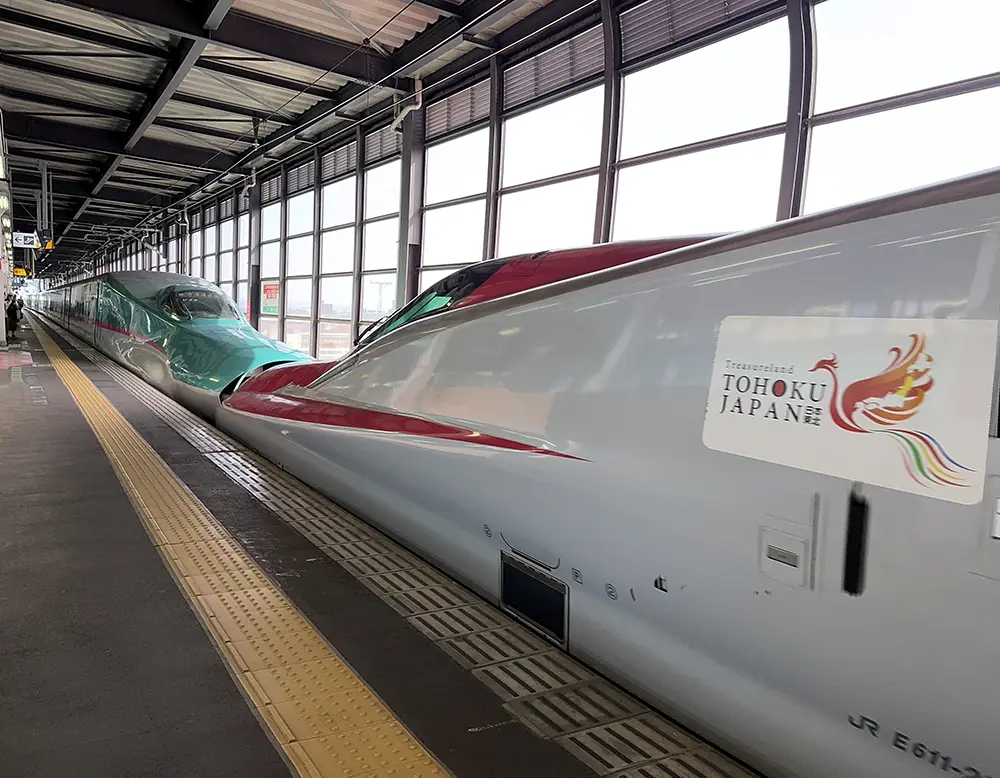 東京発の東北新幹線は、秋田新幹線こまちを連結して入線